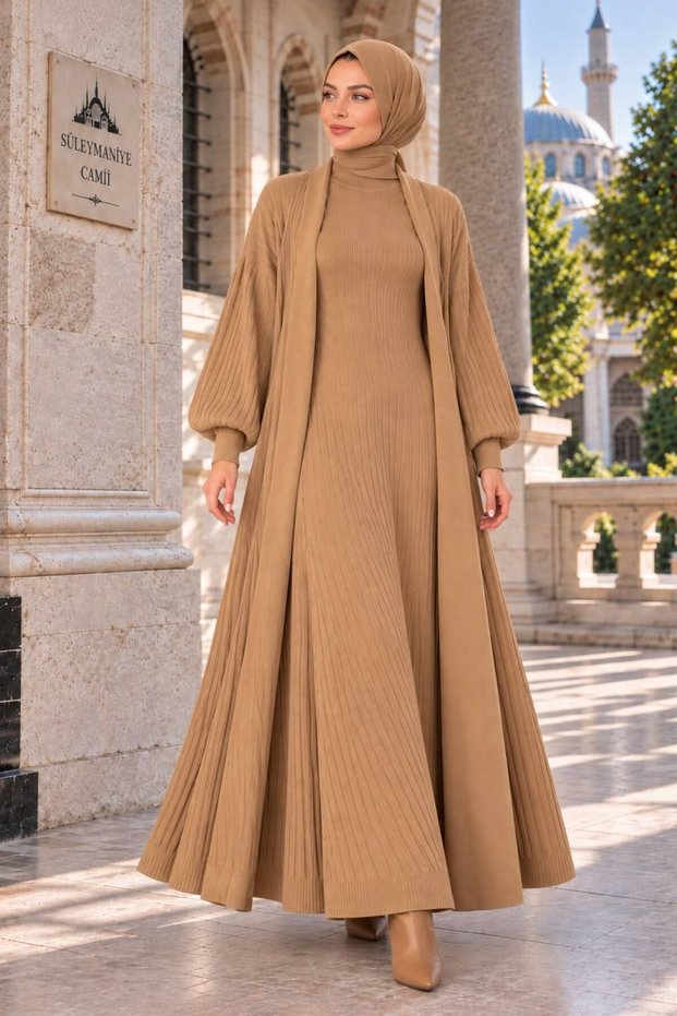 Women's Standing Collar Dress 2-Piece Knitwear Set