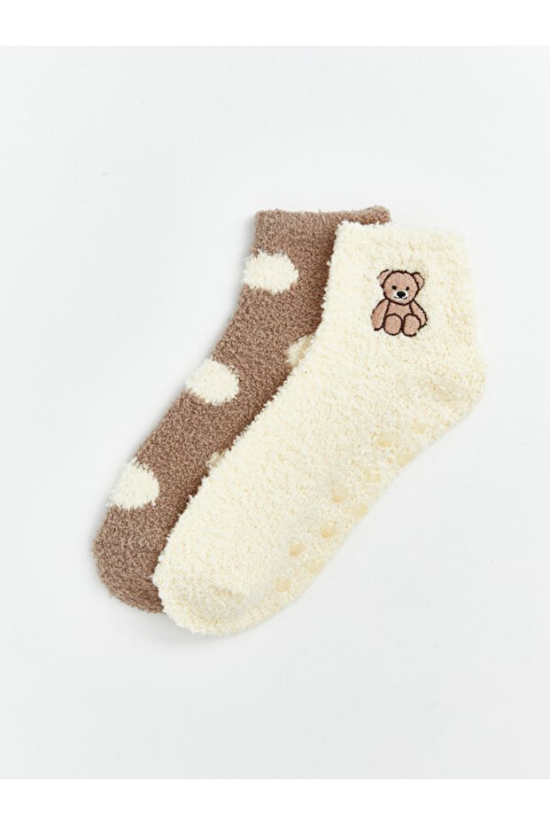 I Cute Teddy Bear Embroidered Women's Home Socks from Freezen Store, Pack of 2