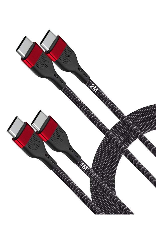 كابل USB C إلى USB C، كابل شحن سريع بقوة 100 واط من النوع C، عبوة من قطعتين