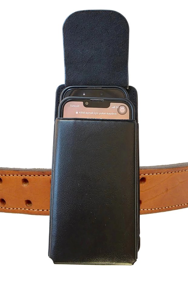 Dual Phone Carrying Pouch Belt-Mounted Magnetic Waist Two Phone Bag Faux Leather Case