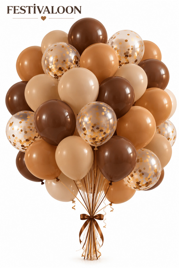 20-Piece Brown Sea Sand Caramel Transparent Gold Confetti Balloon Set Birthday Baby Shower Party Event Ornament Decoration