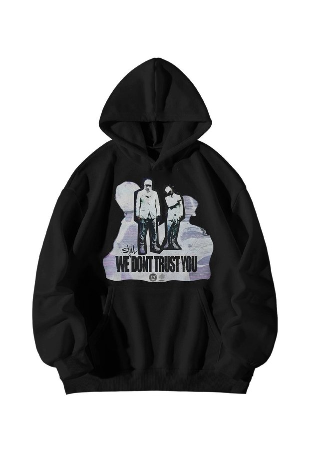 Black Unisex Oversized Hoodie - Don Toliver We Still Don'T Trust You Printed Kangaroo Pocket Sweatshirt