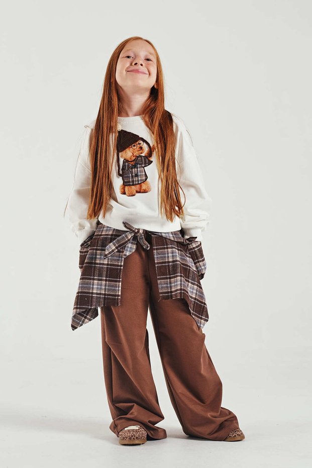 Girl's Plaid Handkerchief Detailed Sweat Pants Set