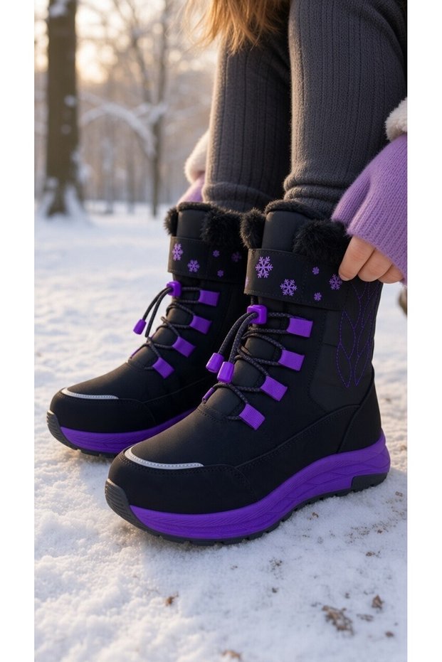 Girl's Furry Winter Snow Boots with Eva Sole, Lilac