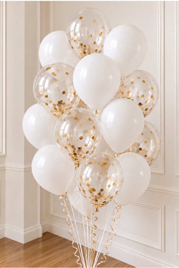 20-Piece White Transparent Gold Confetti Balloon Set Birthday Baby Shower Promise Engagement Party Celebration Event Ornament Decoration