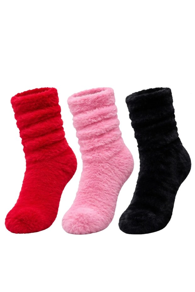 Women's 3-Piece Plush Boot Socks Set | Red Pink Black Soft Fuzzy Comfortable Winter Home Socks