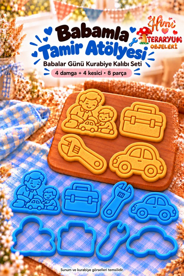 Repair Shop with Dad Father's Day Cookie Mold Stamp Cutter Set Father Child Repair Workshop Tool Bag Toy Car Gift Treat