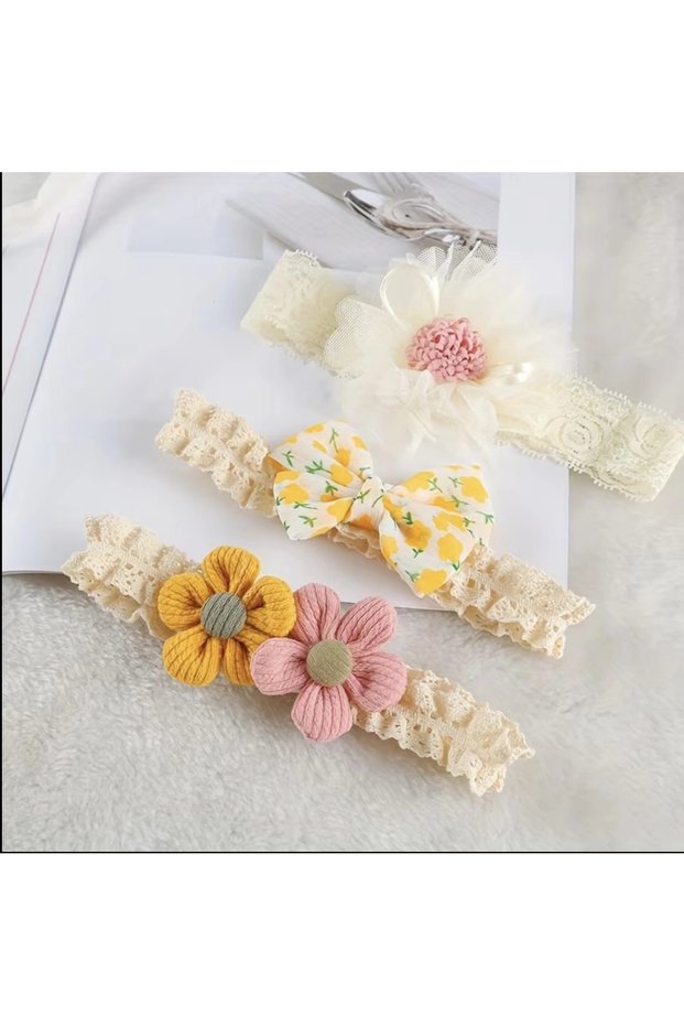 Baby Girl Floral Headband – Baby Hair Accessory with Lace Bow, Newborn Photo Shoot and Do