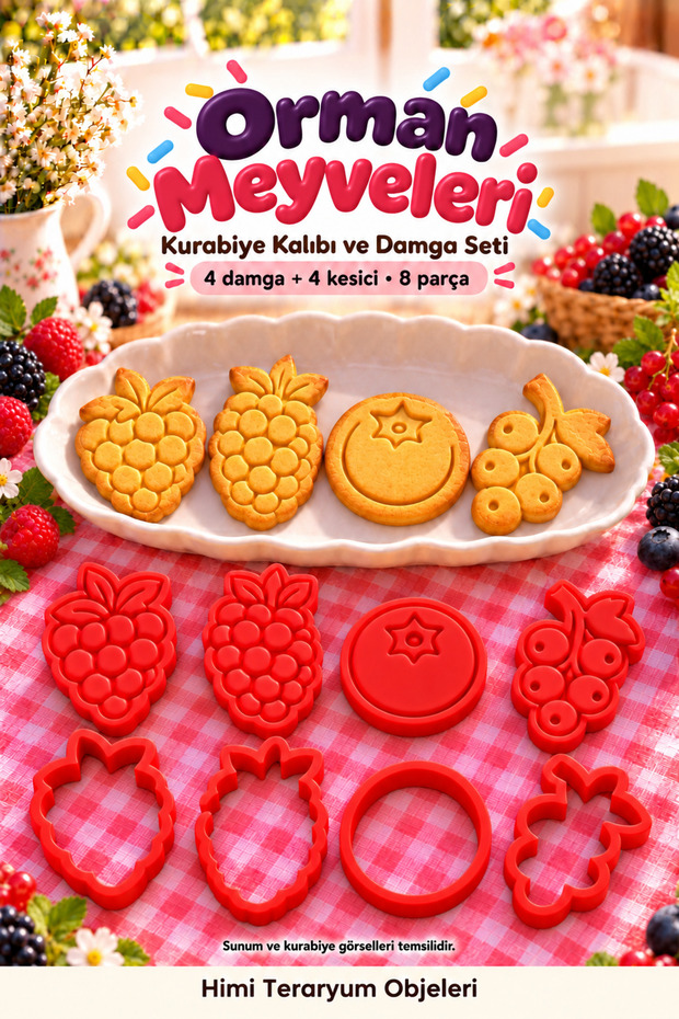 Forest Fruits Fruit Cookie Mold and Stamp Cutter Set 8 Pieces