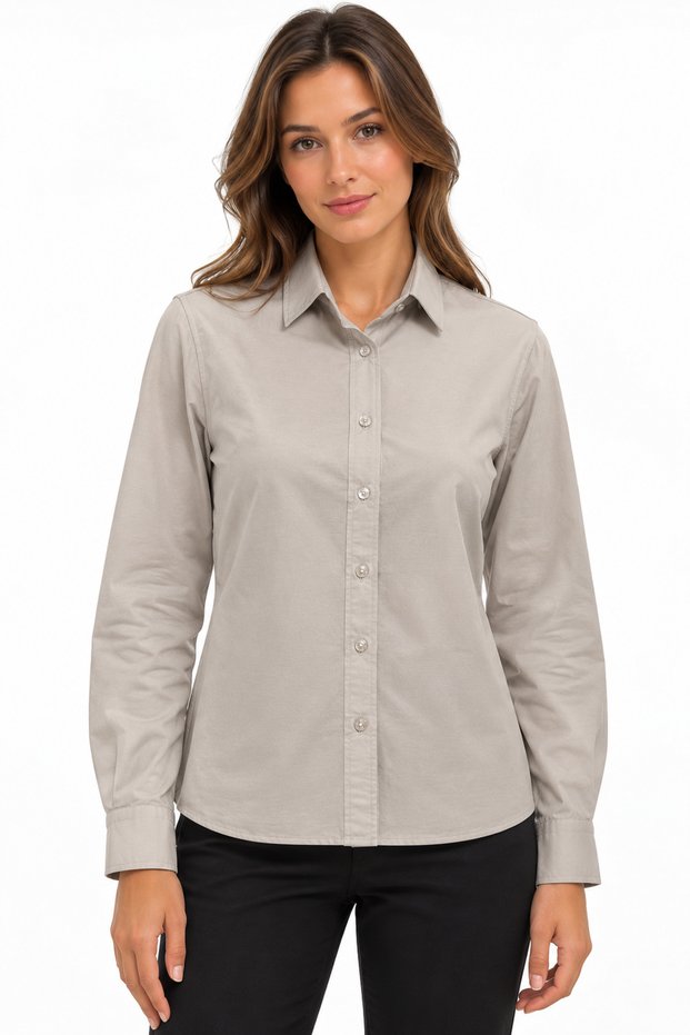 Women's Beige Long Sleeve Basic Shirt