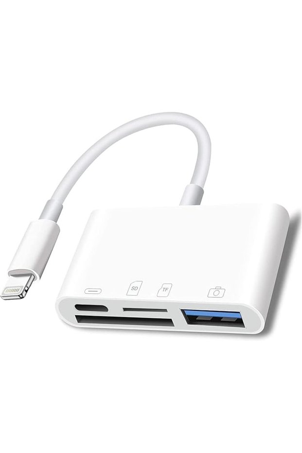 قارئ بطاقات SD من نوع Lightning لأجهزة iPhone، محول كاميرا USB 4 في 1 متوافق مع بطاقات SD/TF، ذاكرة