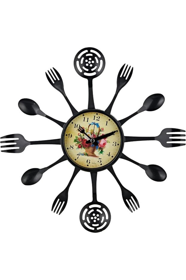 Spoon-Fork Kitchen Clock Black 40cm