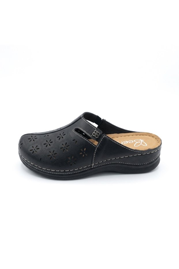 Beet Sb-3 Genuine Leather Black Anatomical Daily Women's Slippers