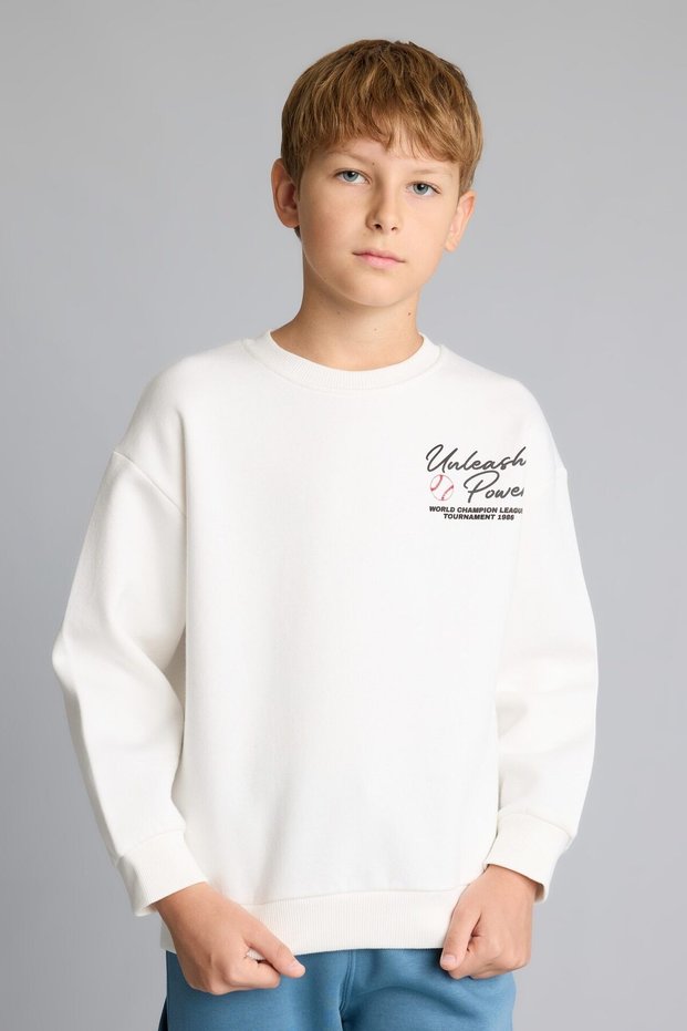 Regular Fit Crew Neck Sport Printed Thick Fabric Sweatshirt for Boys J0731A826Wn