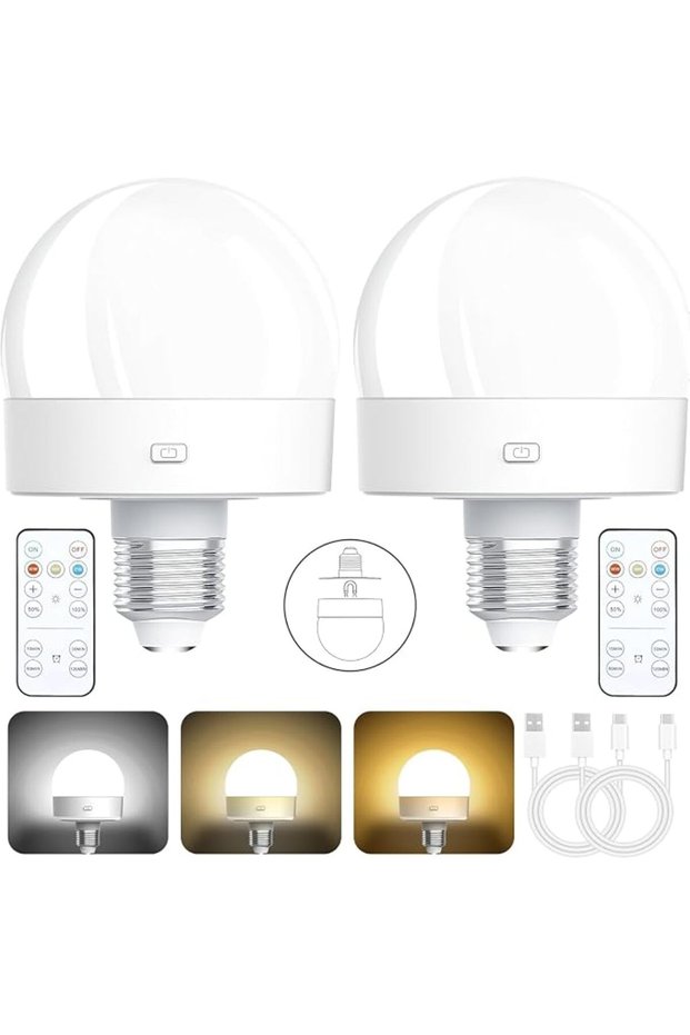 مجموعة من مصباحين LED قابلين للتعتيم وإعادة الشحن مع جهاز تحكم عن بعد، 3 درجات حرارة لونية