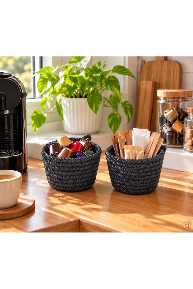 8X6 cm Set of 2 Mini Kitchen Organizer Baskets, Multi-Purpose Coffee Capsule, Candy, and Small Item Organizer
