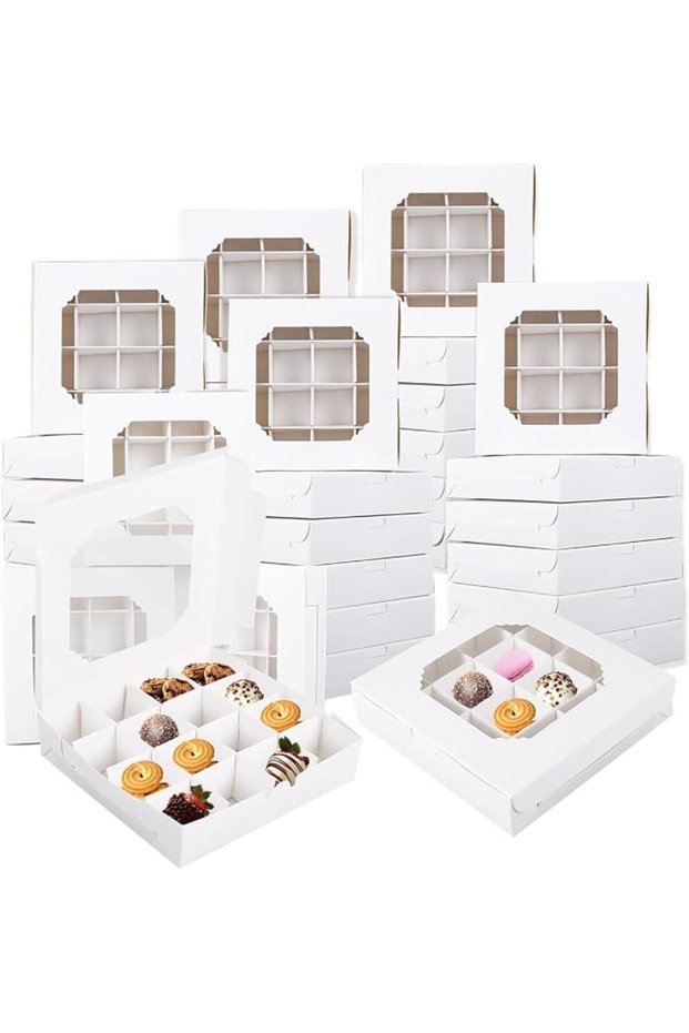 20 قطعة من صناديق الكب كيك مع نافذة وحشوات، صندوق كيك سريع التجميع بـ 16 قسمًا، حامل كب كيك