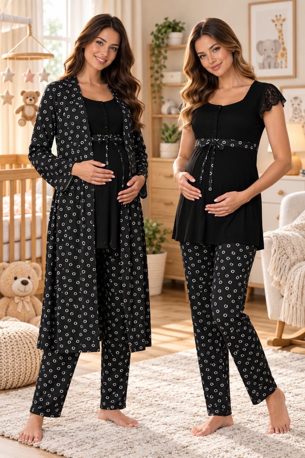 Cotton Maternity Pajama Set with Comfortable Cut, 3-Piece Set Effortt