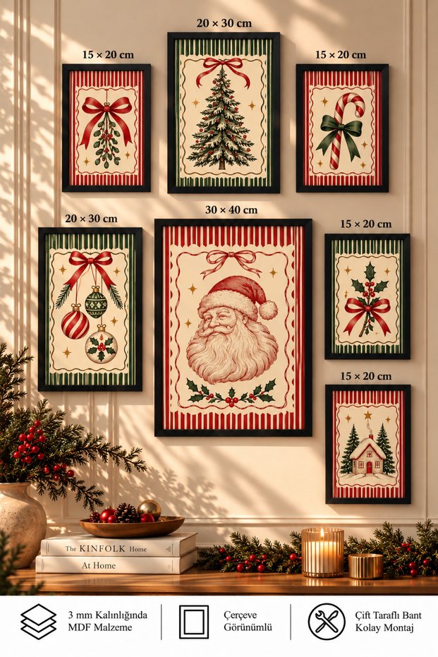 7-Piece Frame-Looking Christmas Themed Mdf Painting Set, Christmas Wall Decoration