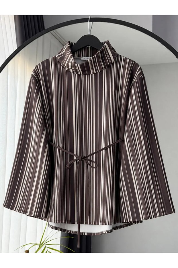 Striped Degaje Collar Scuba Tunic - 944 - Brown (Os)