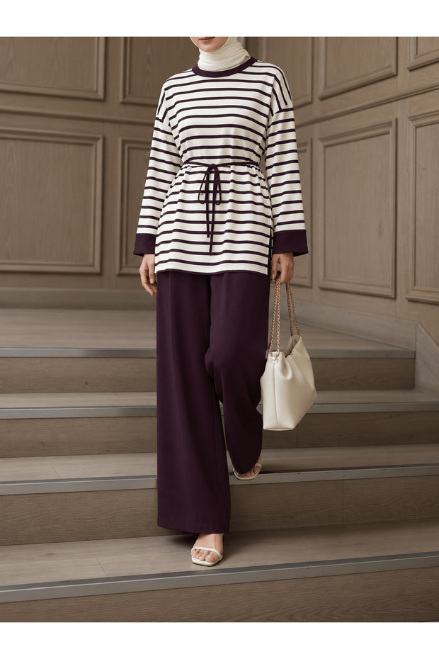 Striped Trouser Suit - 0221 - Plum