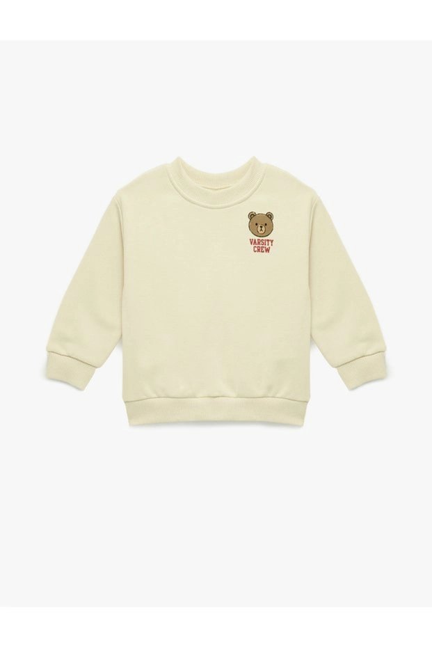 Long Sleeve Crew Neck Teddy Bear Printed Sweatshirt