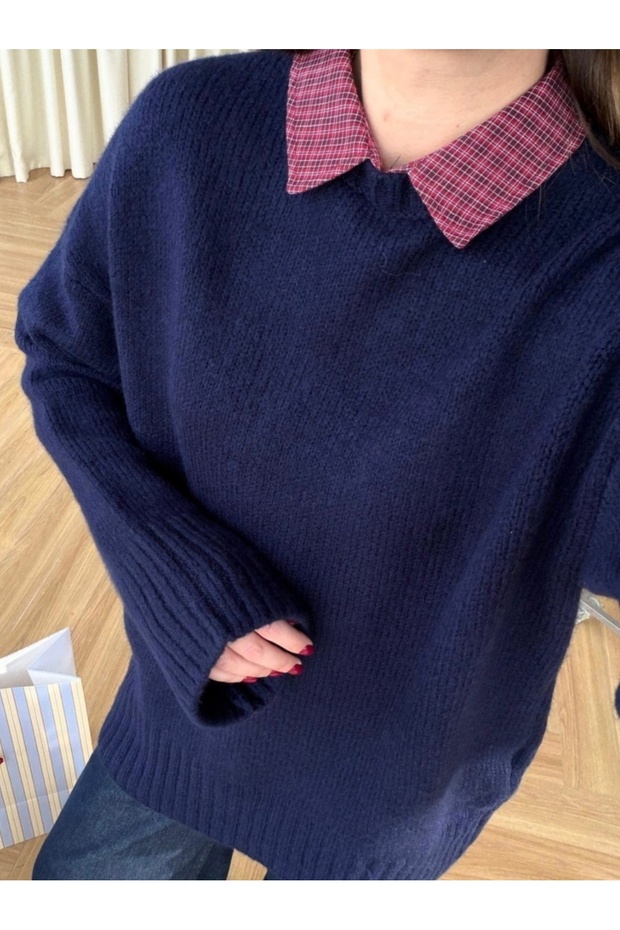 Plaid Roll Neck Oversize Knitwear Sweater