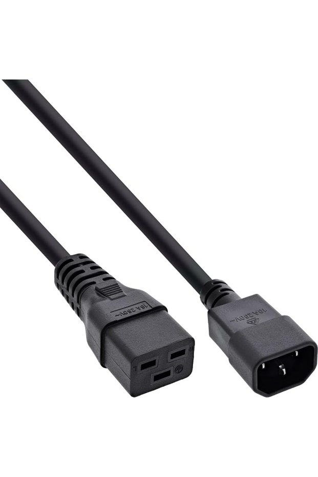 كابل تمديد طاقة إنلاين 10 أمبير، قابس IEC-320-C14 إلى مقبس IEC-320-C19، طول 1 متر، أسود