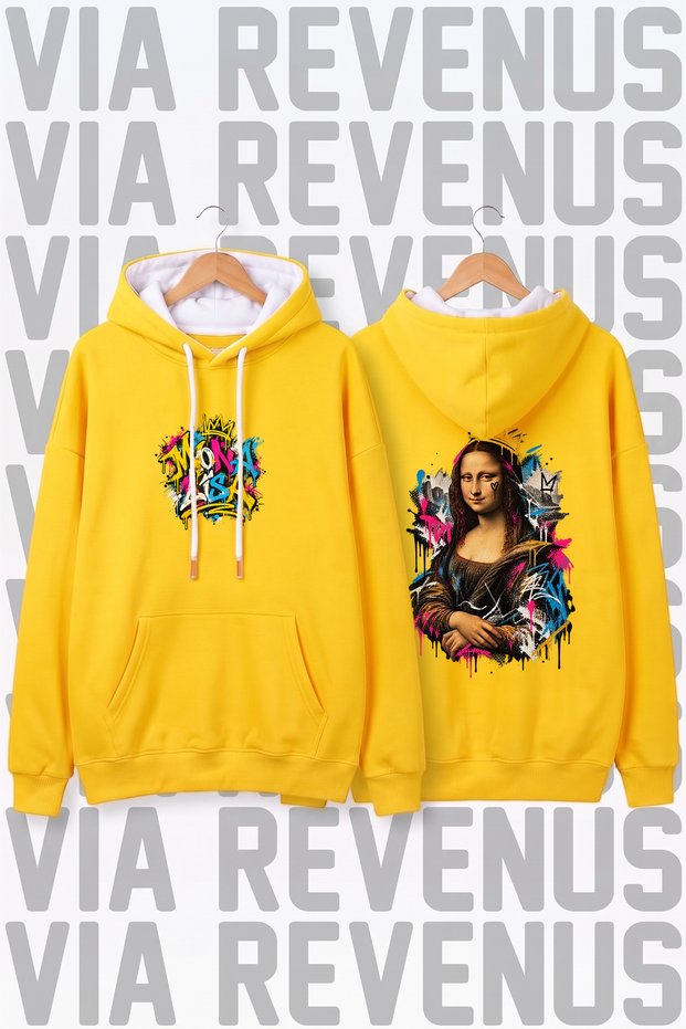 Mona Lisa Art Printed Unisex Wide Fit Hooded Hoodie Sweatshirt
