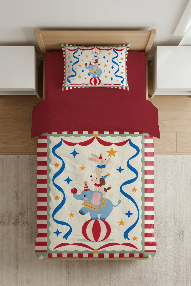 Acrobat Friends Circus Themed Single Children's Bedding Set - Without Sheets