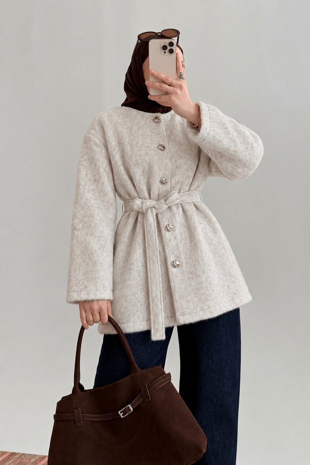 Gold Buttoned Coat - 4531 - Ecru
