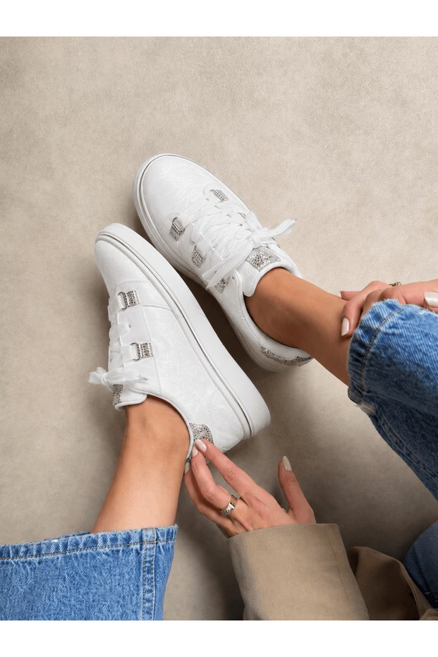 Self-Patterned Silver Striped Sports Shoes - 021 - 0063 - White