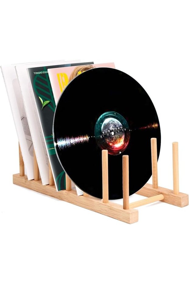 حامل تخزين أسطوانات الفينيل، رف عرض أقراص CD خشبي صديق للبيئة، حامل CD عصري قابل للتكديس