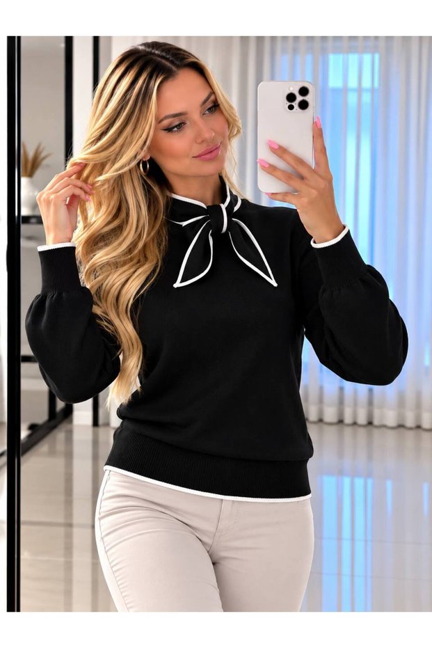Women's Scarf Detailed Soft Textured Knitwear Sweater