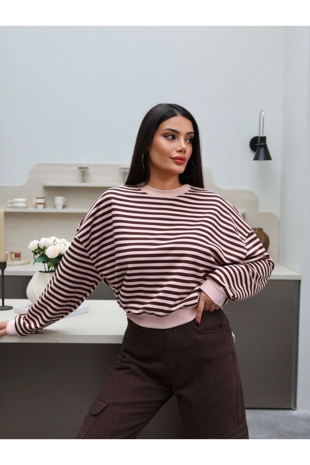 Striped Off-Shoulder Sweatshirt