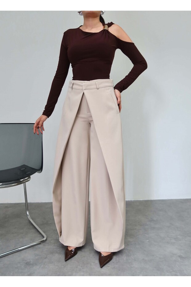 Wrap-Around Fabric Trousers with Front Closure