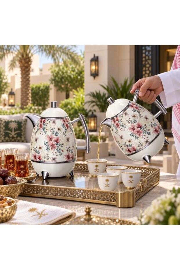 طقم ترامس ضيافة بنقوش الورود