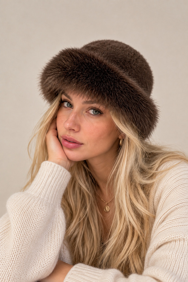 Soft Plush Hat - Brown Fur Cap Premium