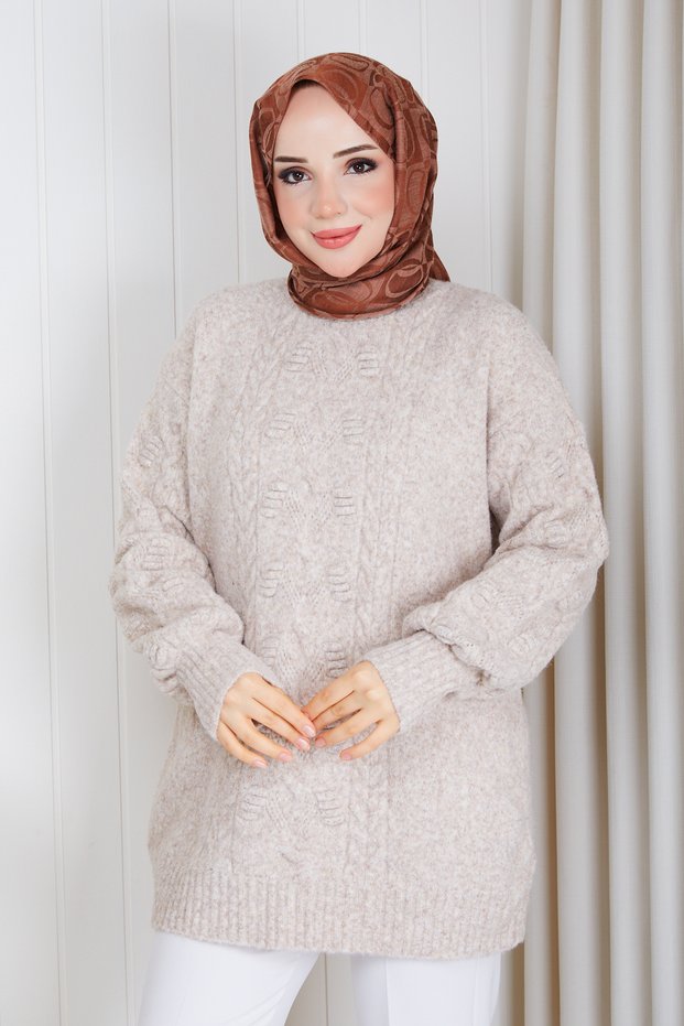 Women's Knitted Patterned Knitwear Tunic Sweater