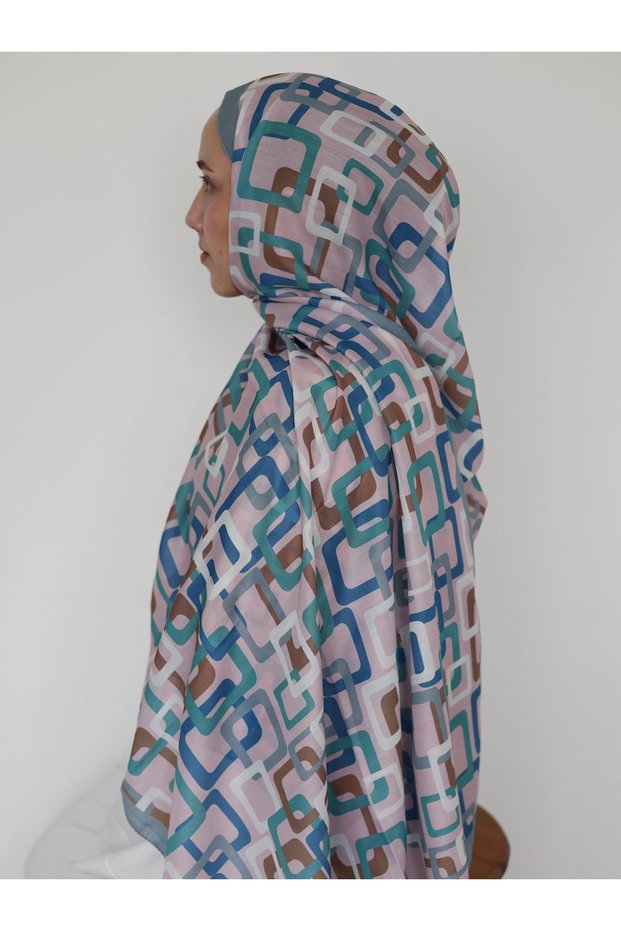 Square Pattern Soft Shawl - Blue Gray