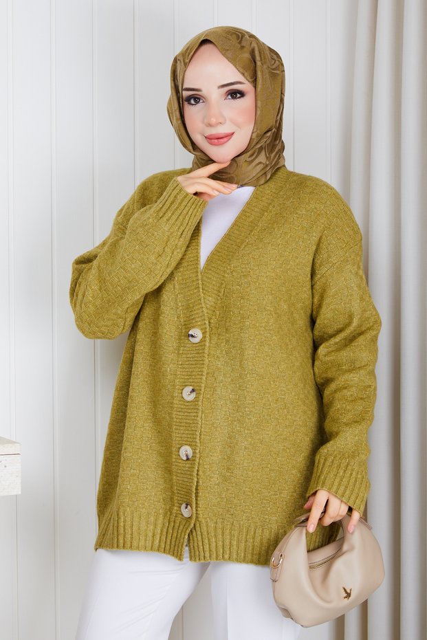 Women's Square Patterned Knit Cardigan