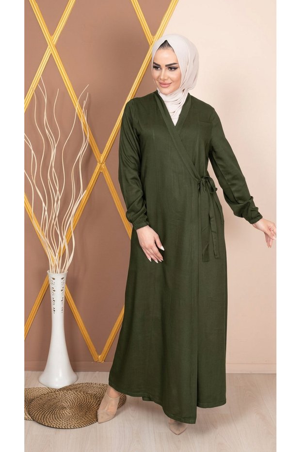 Women's Khaki Side-Tie Double-Breasted Collar Practical Prayer Dress Ferace