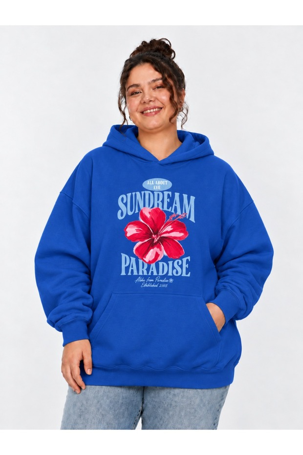 Unisex Multi-Colored Oversize 3 Thread Raster Thick Hooded Sweatshirt