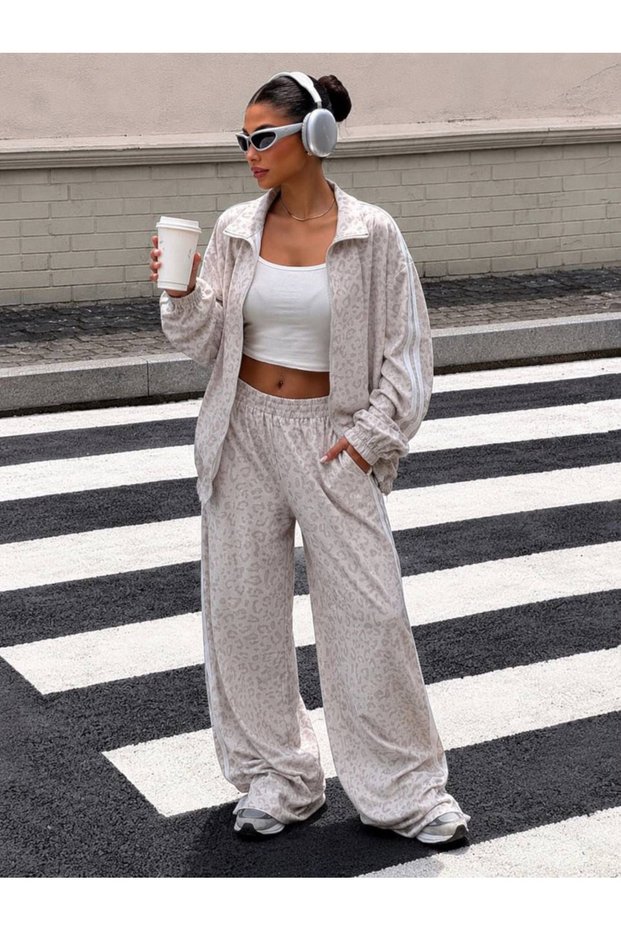 Jagu Striped Top and Bottom Set White