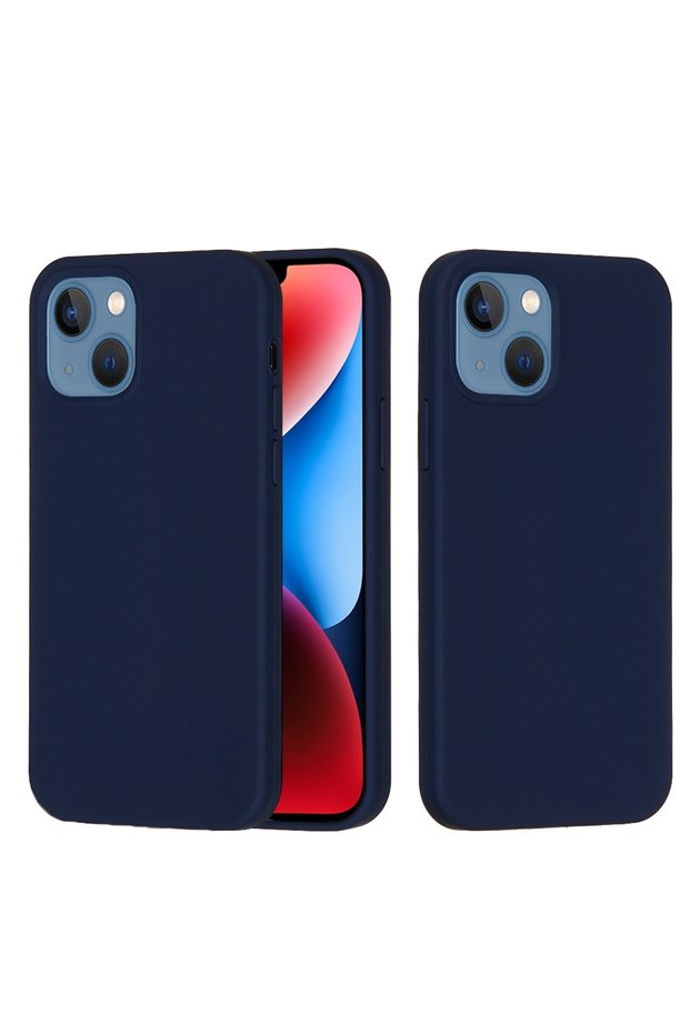 Compatible with iPhone 15 Plus and 14 Plus - Solid Navy Blue Color Silicone with Velvet Inside Protective Phone Case (Soft and Matte)