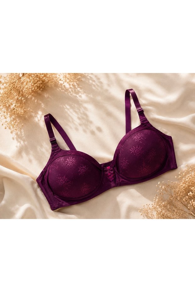 Lace Unpadded Gathering Bra - 303 - Purple