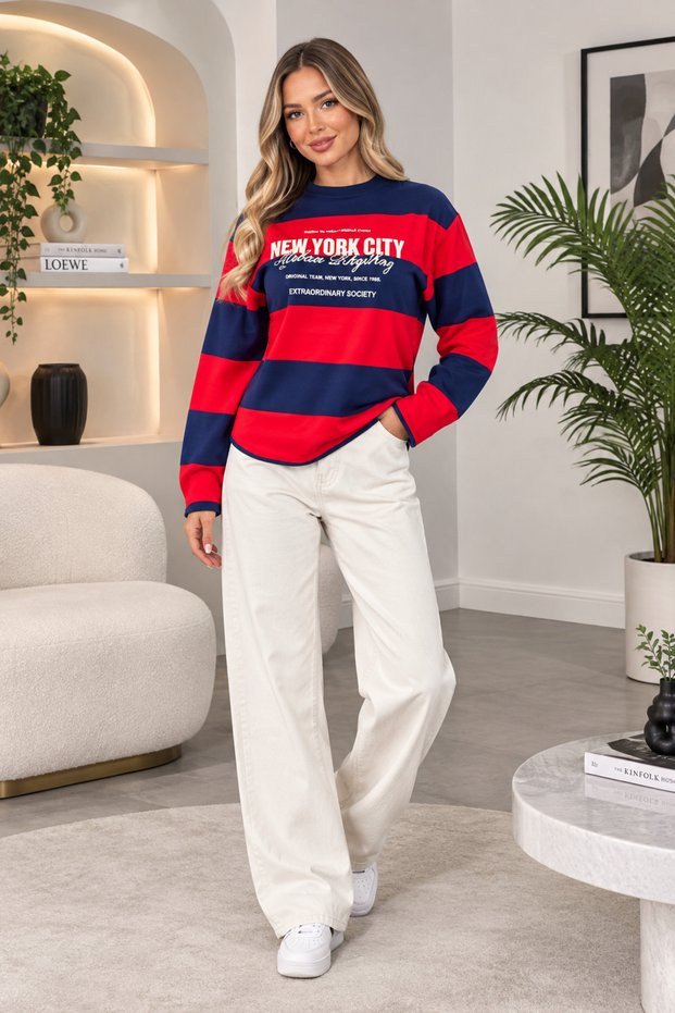 Striped New York Printed Trend Sweatshirt