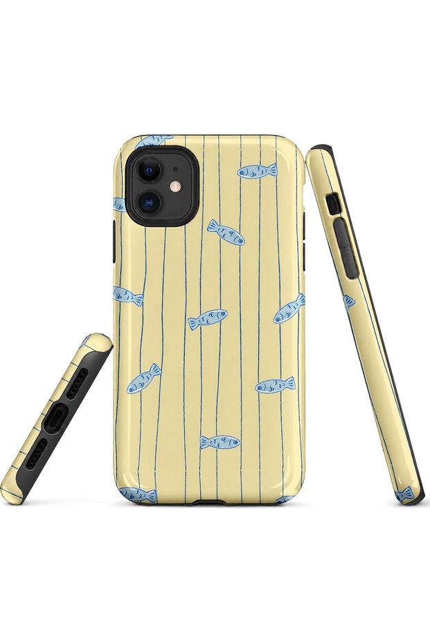 Compatible with iPhone 12 / 12Pro - Striped Fishes, Double Layer Cover, Glossy Surface Protective Case