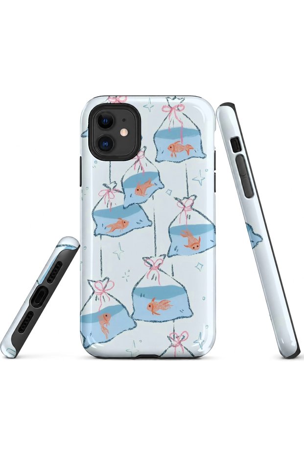 Compatible with iPhone 12 / 12Pro - Fishes in the Bag, Double Layer Cover, Glossy Surface Protective Case