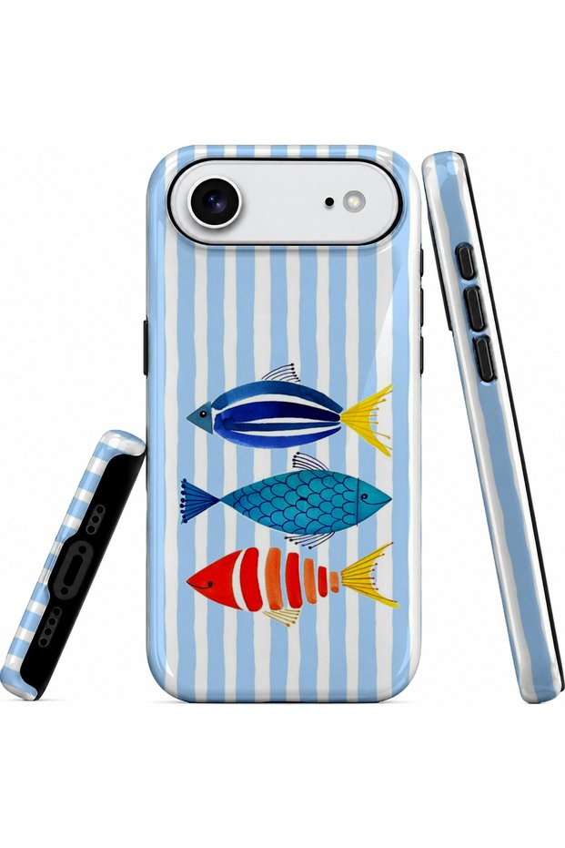 iPhone 17 Air Compatible - Striped Fishes, Double Layer Cover, Glossy Surface Protective Case